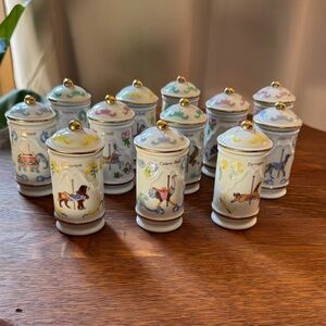 Lenox 1993 Vintage Spice Carousel Jar Set of (12) w/ Gold Accents Fine Porcelain